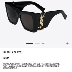 New!! Saint Laurent YSL SL M119 Blaze Sunglasses - Black with Gold YSL logo